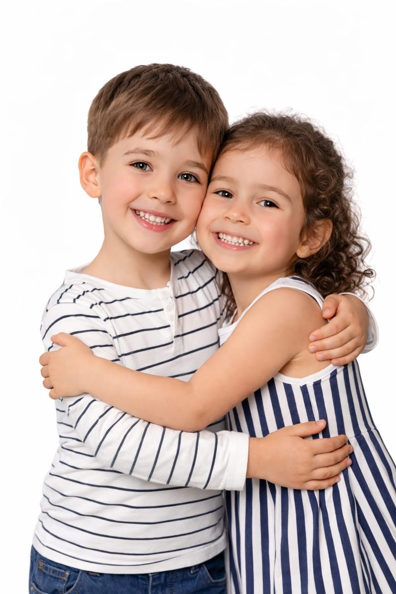 Happy children smiling and holding each other